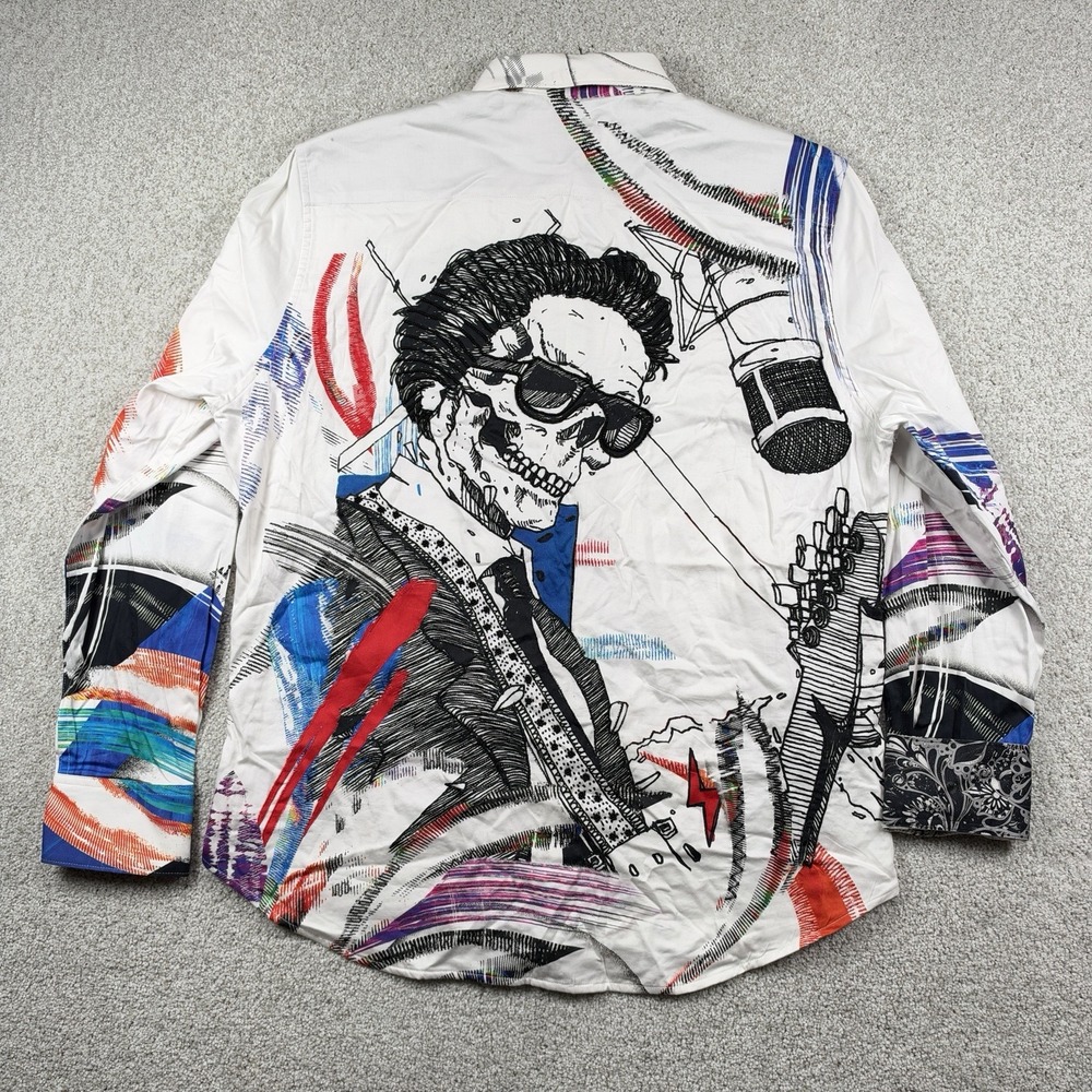 NEW Robert Graham Limited Edition Rock House Beaded Skull Guitarist Art Shirt XL